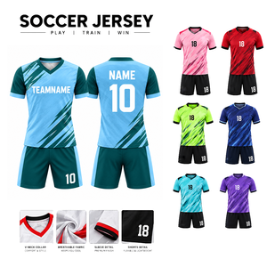 Ensemble de maillots de football personnalisés de qualité supérieure, col en V, manches courtes, 100% polyester, impression sublimée, évacuation de l'humidité, pour hommes adultes - Product Image 3