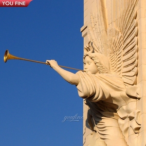Statue d'ange en marbre blanc YOUFINE avec <span class=keywords><strong>trompette</strong></span>, sculpture d'ange ailé sculptée à la main pour la décoration de jardin - Product Image 4
