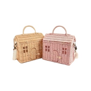 Fashion Handmade Rattan Vintage Storage <b>Basket</b> Kids Shoulder Bag House Shape Best Gift for Girls Children Decor Baby Product - Product Image 1