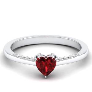 REYES Dainty 925 Sterling Silver VVS Moissanite Fine Jewelry Heart Cut 0.5 Carat Ruby Gemstone Engagement Rings For Women - Product Image 1