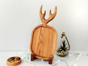 Plateau de service de luxe moderne en forme de cerf avec support, design minimaliste, en bois massif, motif animalier, assiettes et plats – Vente chaude - Product Image 1