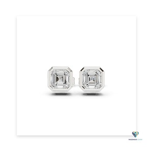 2.50 TCW White <b>Gold</b> Asscher Cut Lab Grown Diamond <b>Pendant</b> and Earring Set in 18K <b>Solid</b> <b>Gold</b> Bezel Set Geometric Fine Jewelry Set - Product Image 5