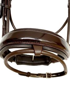 Bride de cheval rembourrée Annabelle Equestrian avec frontale en cuir roulé, noir et marron, accessoire d'équitation, bride rembourrée douce - Product Image 2