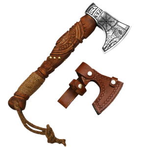 Hacha de Estilo Vikingo de Acero Inoxidable Personalizada, Hacha con Barba, Hacha Tomahawk de Madera de Palisandro, Funda de Cuero Premium - Product Image 1