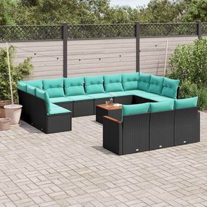 Juego de sofás de jardín de ratán sintético negro de 14 piezas con cojines - Product Image 1