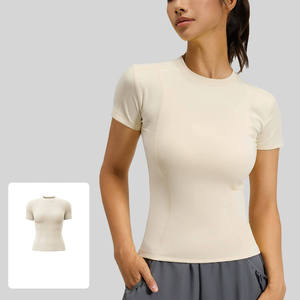 Camiseta Deportiva OEM 2026 Color Amarillo Pastel para Mujer, Suave y Elástica, Ajustada, Cuello Redondo, Manga Corta, Ropa Deportiva - Product Image 5