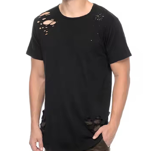 เสื้อยืดผู้ชายแบรนด์ใหม่ ผ้าฝ้ายถัก 100% สไตล์ดิสเทรส คุณภาพสูง เป็นมิตรกับสิ่งแวดล้อม แขนสั้น ทรงปกติ สีพื้น - Product Image 3