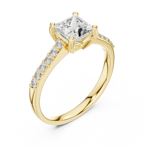 Anillo Clásico Solitario con Corte Princesa y Pavé, con Diamante Cultivado en Laboratorio, Chapado en Oro Amarillo de 18K y Rodio, Certificado, para Fiestas, Bodas, Regalo de Lujo - Product Image 1