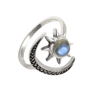 Sun And Moon Design Labradorite Gemstone <b>Ring</b> For Women Handmade Bohemian Jewelry <b>Crafted</b> From Solid 925 Sterling Silver - Product Image 2