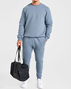 Ensemble de survêtement homme 2 pièces en coton épais de qualité supérieure, pull et pantalon de jogging bleus personnalisables - Product Image 2