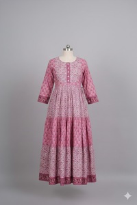 Kurti Anarkali en coton tissé à imprimé floral pour femmes, longueur au sol, manches 3/4, vêtements décontractés, vêtements traditionnels pour occasions spéciales - Product Image 5