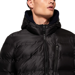Veste longue matelassée à capuche pour homme, manteau d'hiver en duvet noir coupe-vent décontracté épais avec fermeture éclair sur le devant - Product Image 6