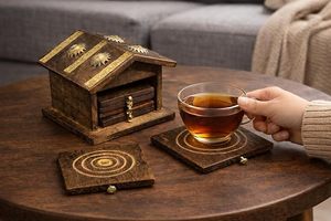 Wooden Tea <b>Coaster</b> Set Hut Shape Handmade Wood <b>Coaster</b> Plates <b>for</b> Tea Coffee Hot <b>Drinks</b> Home Office Table Decor - Product Image 2