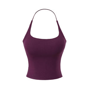 Camiseta sin mangas casual para mujer con cuello halter, tejido ecológico de modal/algodón, transpirable, elástica, corta, tipo chaleco, extraíble - Product Image 4