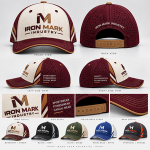 <b>Iron</b> Mark Industry 6-Panel Baseball Cap Embroidered Logo Unisex Adjustable Canvas Jersey Terry 100% Cotton Maroon Beige Casual - Product Image 6