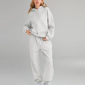 Prix d'usine – Ensemble de survêtement décontracté 2 pièces gris personnalisé pour femme, avec capuche, respirant et écologique (hoodie et pantalon de jogging) - Product Image 1