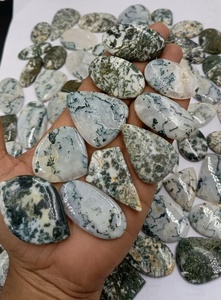 อัญมณีธรรมชาติ อาเกตทรงรี รูปทรงคุชชั่น สีเขียวขาว ลายมอส สำหรับทำเครื่องประดับ ขายส่งจำนวนมาก - Product Image 4