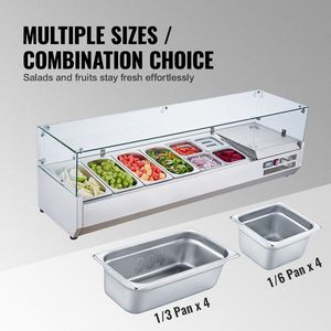 Attrezzatura di Refrigerazione per Cucine Commerciali, Stazione di Preparazione Condimenti da Banco 150 W con 4 Vaschette 1/3 e 4 Vaschette 1/6 in Acciaio Inox 304 - Product Image 3