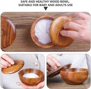 Wooden <b>Rice</b> Bowl with Lid 3.14 Inch Acacia Seasoning Bowl Food <b>Container</b> for Kids and Adults Safe Practical Kitchen Dining - Product Image 6