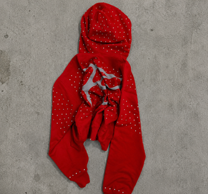Custom Red Rhinestone <b>Zip</b> Up Hoodie Heavyweight Oversized Streetwear Distressed Applique Embroidery Men Luxury Full <b>Zip</b> <b>Hooded</b> S - Product Image 2