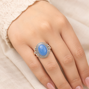 Natural Blue Chalcedony 925 Sterling Silver Gemstone <b>Ring</b> Handmade Artisan Boho Style Women's Gift Rose Gold Plated - Product Image 2