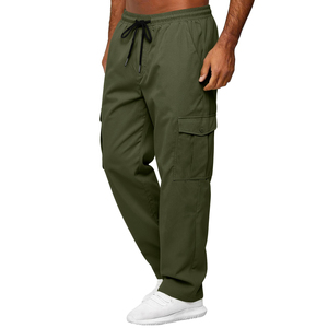 Fashion <b>Men's</b> Pants Casual Solid Colour Elastic Waist Long Pants Straight Leg Polyester Fabric Outdoor Trousers - Product Image 2