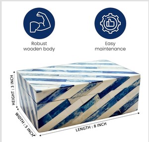 Boîte à bijoux moderne rectangulaire, design rayé bleu et blanc, conteneur de rangement, boîte décorative pour salon, conteneur de rangement - Product Image 6