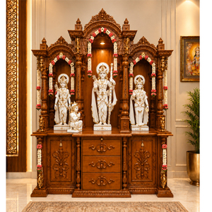 Traditional Indian Ram Darbar <b>Wooden</b> Pooja <b>Temple</b> Large White & Gold Ram Darbar Hindu <b>Temple</b> Grand Ayodhya Inspired Ram Darbar - Product Image 1