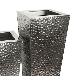 Ensemble de vases carrés modernes en acier inoxydable avec finition martelée pour la décoration intérieure et extérieure des fleurs et plantes vertes - Product Image 3