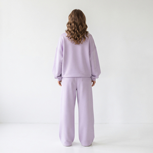 Ladies Pullover Crew Neck Tracksuit 100% Cotton Fleece <b>Baggy</b> Oversize Boxy Fit Sweat <b>Shirt</b> Wide Leg Sweat Pants Tracksuit <b>Women</b> - Product Image 2