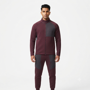 Ensemble de survêtement d'hiver personnalisé pour homme, couleur unie, vêtements de sport athlétiques, tenue de course et de fitness chaude avec veste zippée et taille élastique - Product Image 1