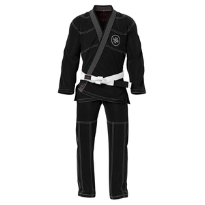 Kimono de BJJ noir 100% coton tissage perlé respirant coupe classique pour adulte, ceinture blanche incluse, marque privée - Product Image 1