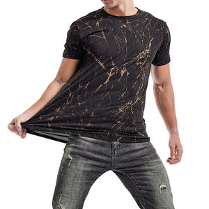 Camiseta de Manga Corta para Hombre, Diseño de Mármol Negro y Dorado, Corte Ajustado, Cuello Redondo, Informal, Tejido de Poliéster Transpirable, Fabricación OEM ODM - Product Image 3