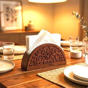Porte-serviettes en bois design pour table à manger, cuisine, restaurant, organiseur de serviettes élégant, durable, écologique, finition premium - Product Image 5