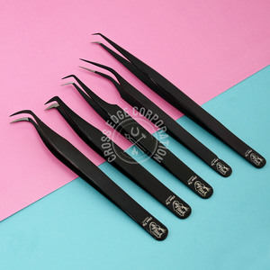 Pince à cils classique courbée avec logo imprimé, 45 et 90 degrés, pour extensions de cils volume, pointes en fibre, outil d'application pour greffe de cils - Product Image 1
