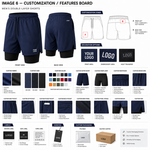 Men's Double-<b>Layer</b> Running Shorts With Inner Liner Elastic Waist Quick Dry Sporty Design Front Logo Placement - Product Image 6