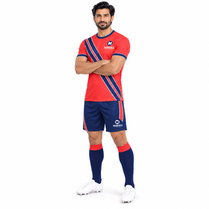 Ensemble d'uniformes de football personnalisés pour adultes unisexes, respirant, séchage rapide, maillot de football à col en V, short à cordon de serrage, entraînement d'équipe, match, 100% coton - Product Image 2
