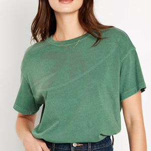 Camiseta de Algodón Lavado para Mujer, Manga Corta, Corte Entallado, Tejido Transpirable y Suave, Estilo Casual para Uso Diario, Look Moderno y Elegante - Product Image 2