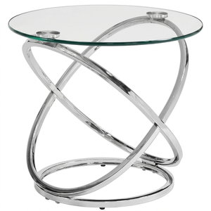 Juego de Mesa de Centro de Vidrio Ovalado Moderno con Marco Curvo de Acero Inoxidable, Mesas de Centro y Laterales de Lujo para Sala de Estar - Product Image 2