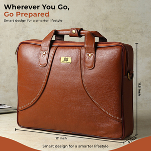 WRIZA Bolso para portátil de cuero genuino de primera calidad para hombre |   Bolso mensajero de oficina de 15,6 pulgadas con correa ajustable para el hombro - Color canela. - Product Image 3