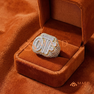 Luxury 14K Gold Plated OTF Logo <b>Ring</b> Men's Iced Out Hip Hop Jewellery Micro Pave Baguette Lab Diamond <b>Statement</b> <b>Ring</b> - Product Image 5