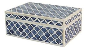 Boîte de rangement artisanale en os de chameau incrusté de nacre, boîte à bijoux rectangulaire pour présentation sur table - Product Image 3