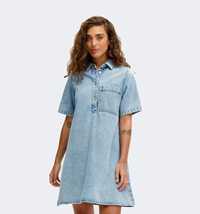 Vestido Camisero Midi Vaquero de Primavera CONX al por Mayor, Casual, Liso, Sin Mangas, de Secado Rápido, 100% Algodón, Lavado Ácido, Vestido Vaquero Discreto - Product Image 1