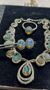 Natural Opal & Diamond Jewelry <b>Set</b> <b>Ring</b> Earrings Necklace 925 <b>Sterling</b> <b>Silver</b>, Opal Necklace, Opal <b>Ring</b>, Opal Earring, <b>Silvers</b> - Product Image 3