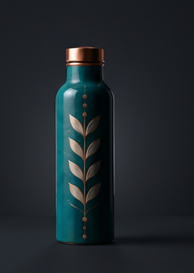Bouteille d'eau en cuivre émaillé artisanale en gros, motif feuille de thé vert, style ayurvédique, étanche, écologique, gourde métallique pour la gym, le yoga, le bureau - Product Image 2
