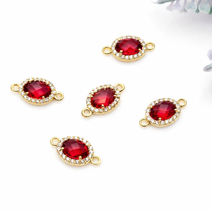 Conector de Colgante Ovalado de Turmalina Rosa al por Mayor 7x5mm con Engaste de Oro y Circonitas Pavé de Doble Aro para Fabricación de Pulseras y Collares - Product Image 2