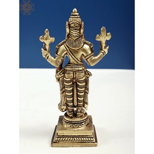 Escultura hecha a mano de latón de 6 pulgadas de Kevala Narasimha el lado sereno hecho en India - Product Image 4