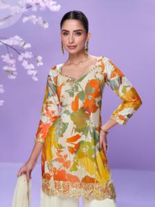 Traje Chinon Plazzo Listo para Usar para Mujer con Bordado Digital - Estilo Étnico para Bodas y Diwali - Product Image 2