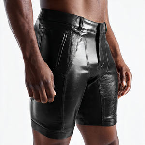 Shorts de cyclisme pour hommes en laine et cuir PU écologiques, à compression, taille haute élastique, coupe ajustée - Product Image 2