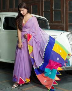Sari de Diseño KV para Mujer, Color Lavanda Rani Lavender Kota, Sin Blusa - Product Image 2